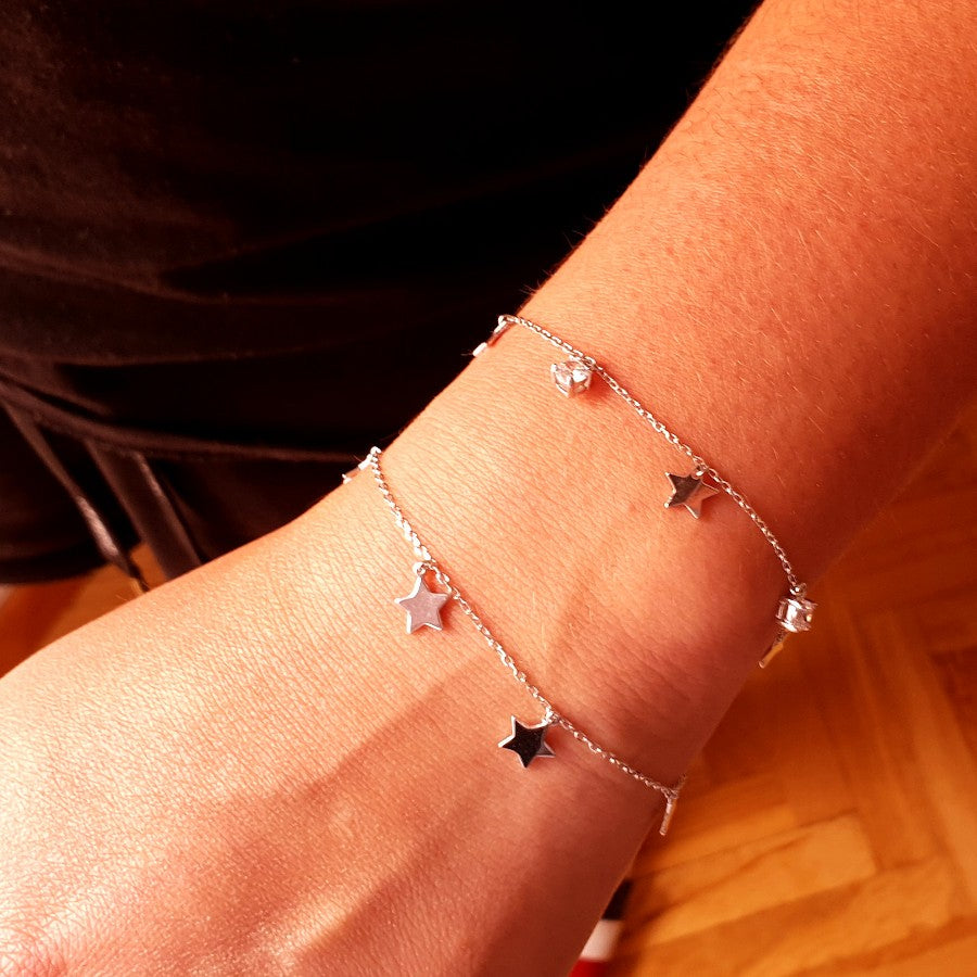 Pulsera de plata de estrellas y circonitas